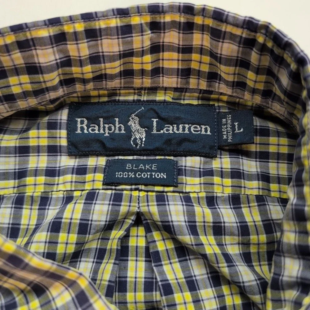 Ralph Lauren Mens Shirt Large Blake Plaid Short Sleeve Button Down Cotton